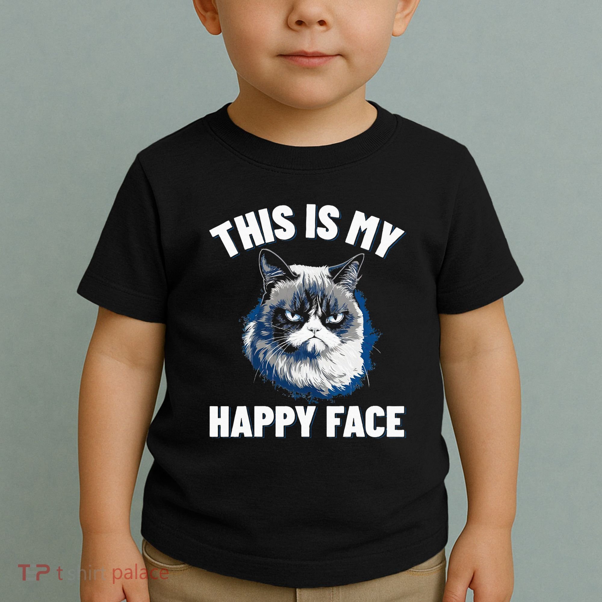 This Is My Happy Face Funny Cat With Grumpy Face Cat Lover Toddler T-Shirt