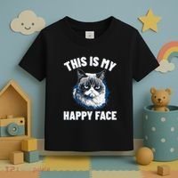 This Is My Happy Face Funny Cat With Grumpy Face Cat Lover Toddler T-Shirt thumb 3