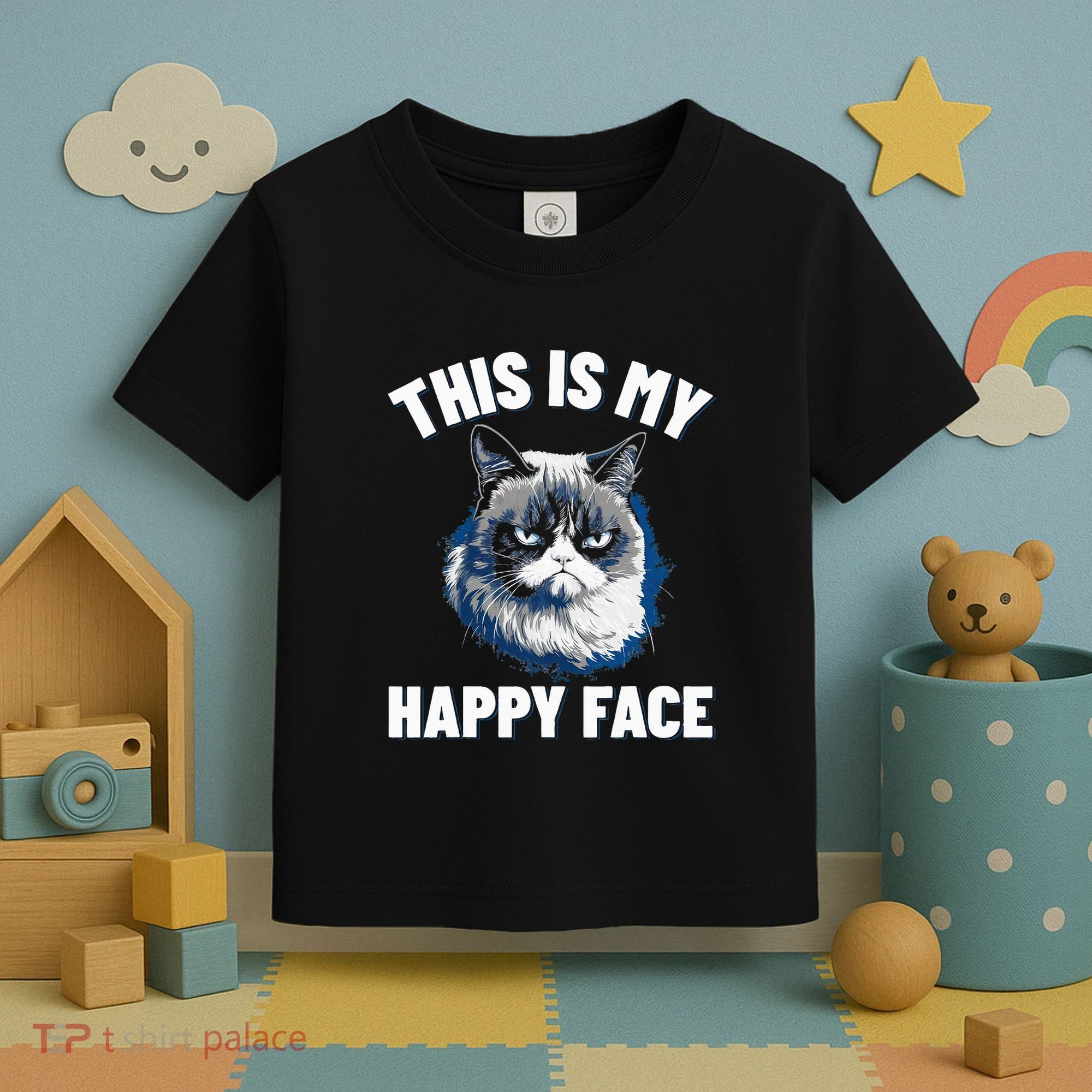 This Is My Happy Face Funny Cat With Grumpy Face Cat Lover Toddler T-Shirt