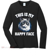 This Is My Happy Face Funny Cat With Grumpy Face Cat Lover Women's Long Sleeve Shirt thumb 0