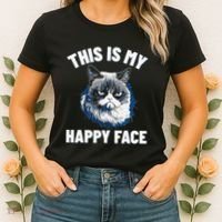 This Is My Happy Face Funny Cat With Grumpy Face Cat Lover Women's T-Shirt thumb 2