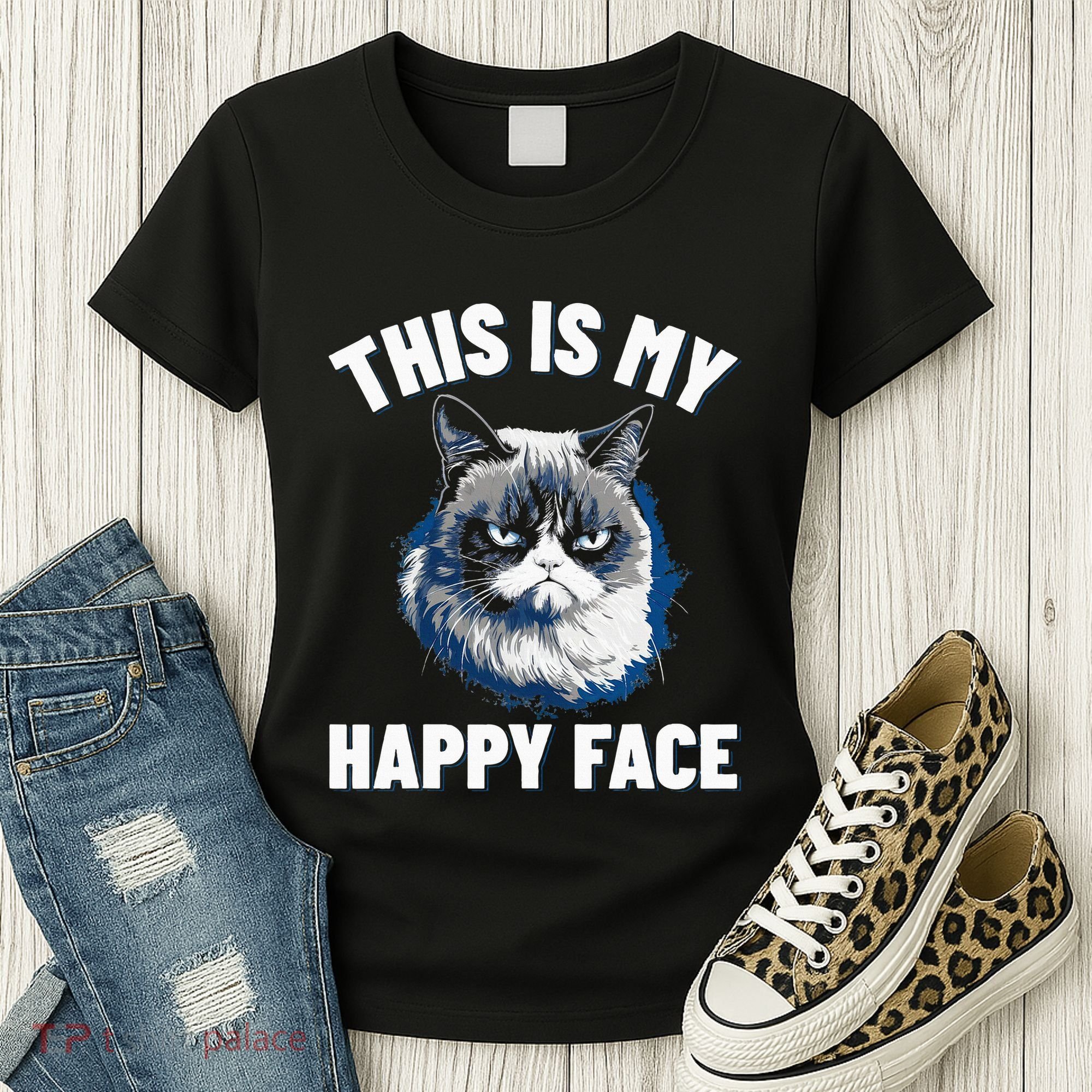 This Is My Happy Face Funny Cat With Grumpy Face Cat Lover Women's T-Shirt