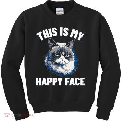 This Is My Happy Face Funny Cat With Grumpy Face Cat Lover Kids Sweatshirt