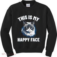 This Is My Happy Face Funny Cat With Grumpy Face Cat Lover Kids Sweatshirt thumb 0