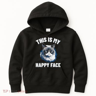 This Is My Happy Face Funny Cat With Grumpy Face Cat Lover Kids Hoodie
