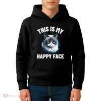 This Is My Happy Face Funny Cat With Grumpy Face Cat Lover Kids Hoodie thumb 4