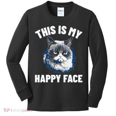This Is My Happy Face Funny Cat With Grumpy Face Cat Lover Kids Long Sleeve Shirt