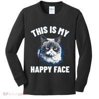 This Is My Happy Face Funny Cat With Grumpy Face Cat Lover Kids Long Sleeve Shirt thumb 0