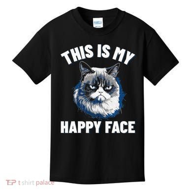 This Is My Happy Face Funny Cat With Grumpy Face Cat Lover Kids T-Shirt