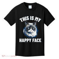 This Is My Happy Face Funny Cat With Grumpy Face Cat Lover Kids T-Shirt thumb 0