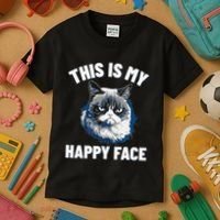 This Is My Happy Face Funny Cat With Grumpy Face Cat Lover Kids T-Shirt thumb 3
