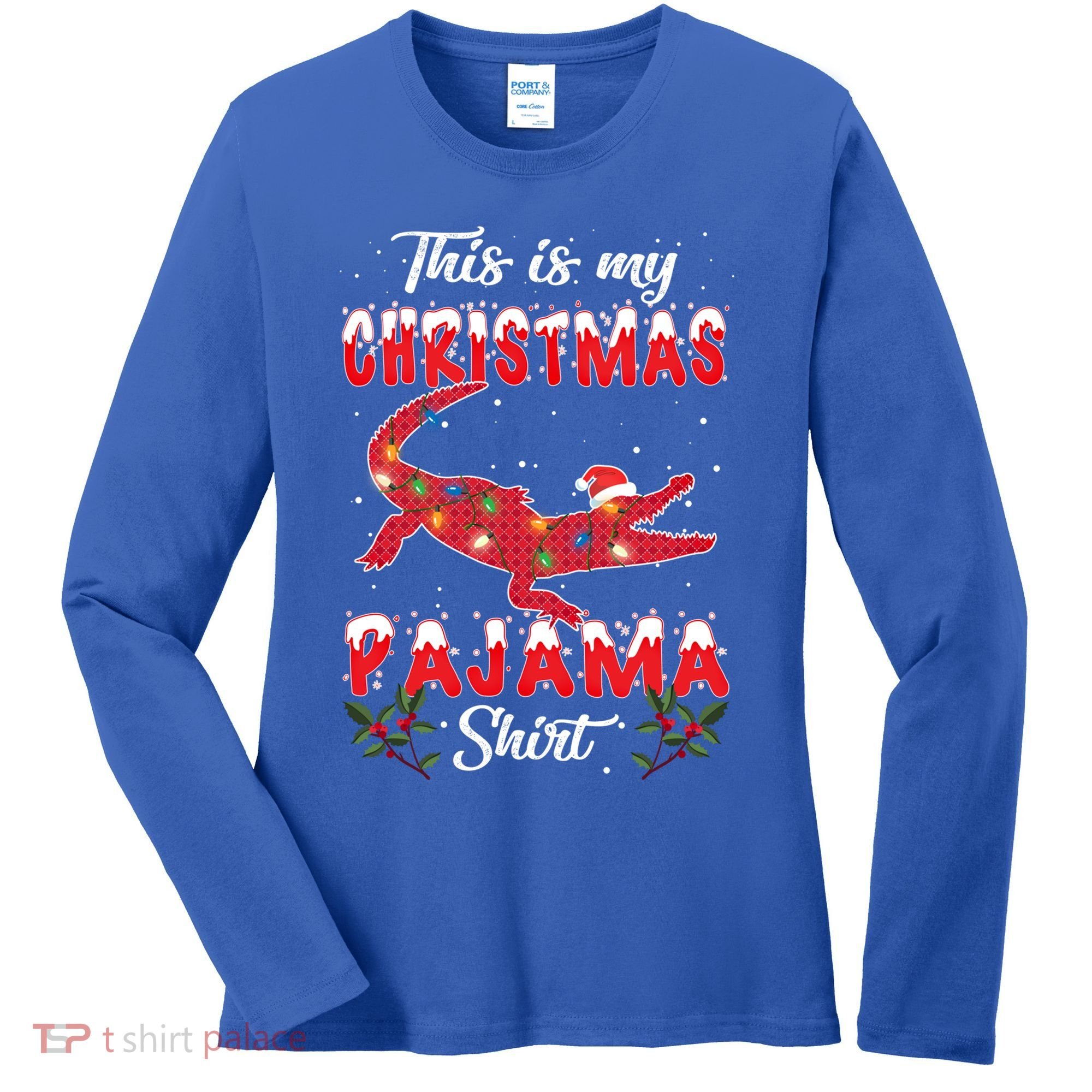 This Is My Alligator Christmas Pajamas Xmas Lights Family Gift Women's Long Sleeve Shirt