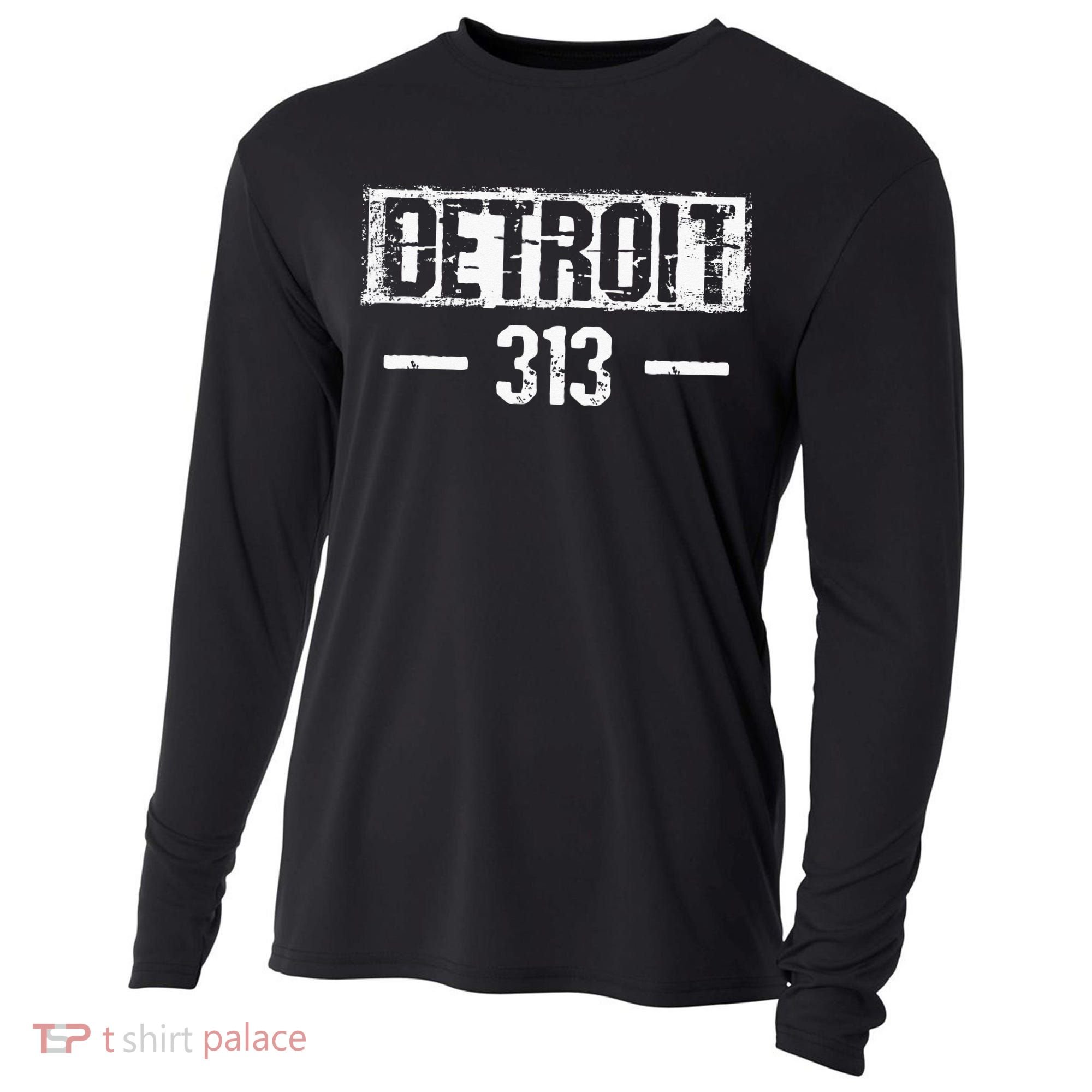 This Is My Detroit 313 Michigan Distressed Cooling Performance Long Sleeve Crew