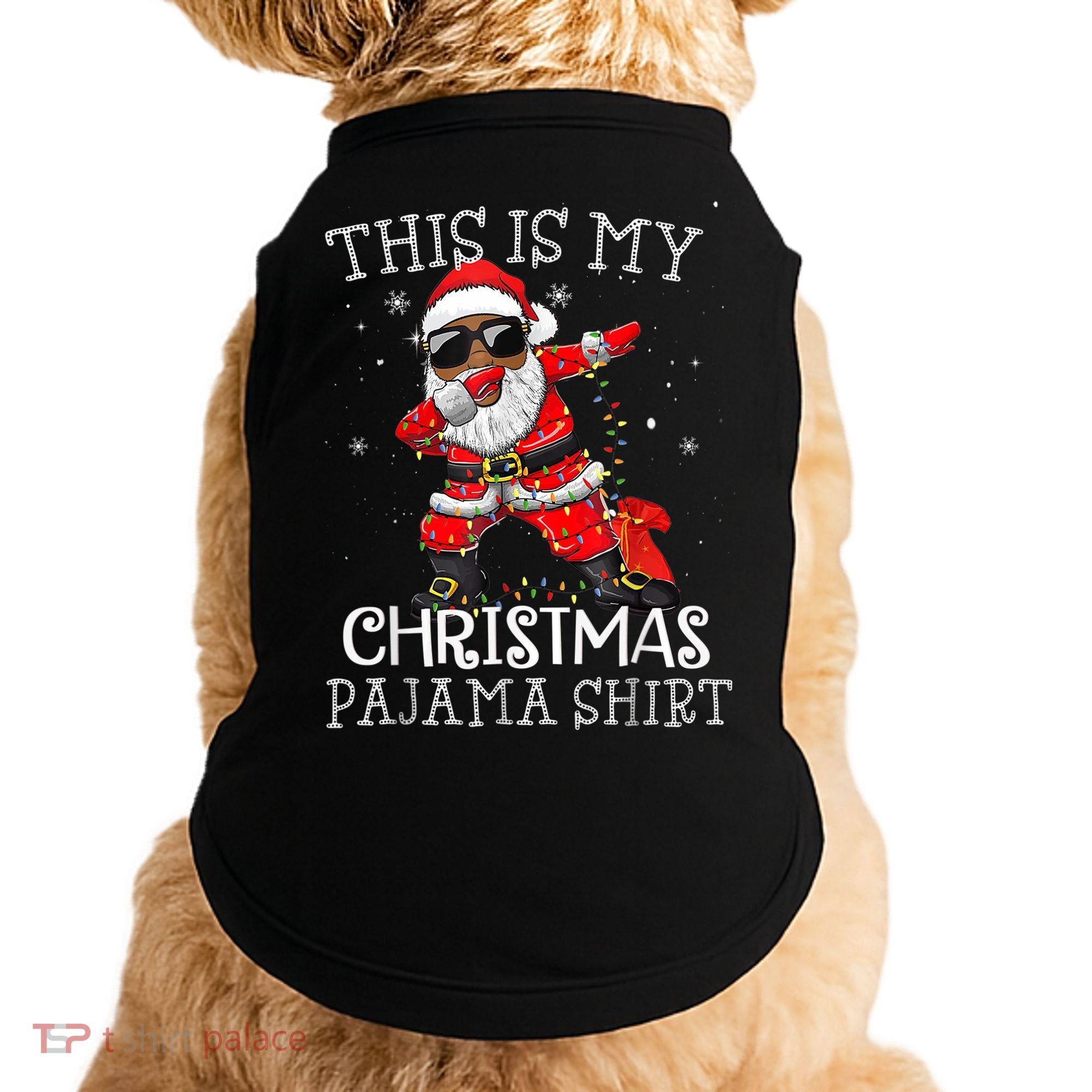This Is My Christmas Pajama Dabbing African American Santa Doggie Tank