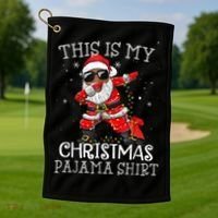 This Is My Christmas Pajama Dabbing African American Santa Golf Towel thumb 1