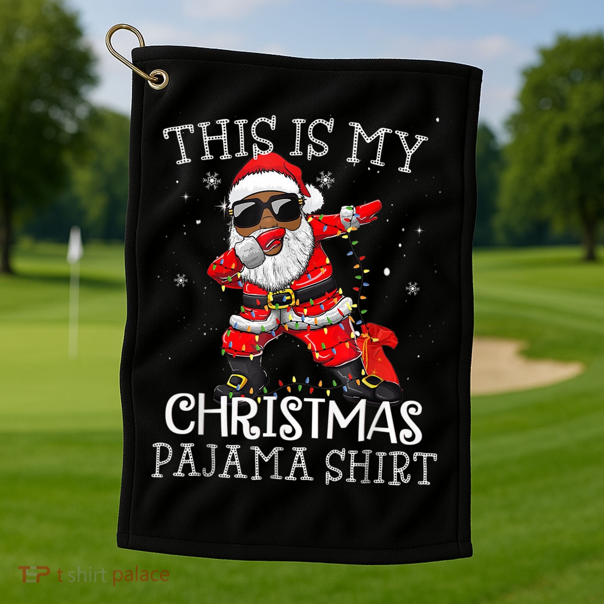 This Is My Christmas Pajama Dabbing African American Santa Golf Towel