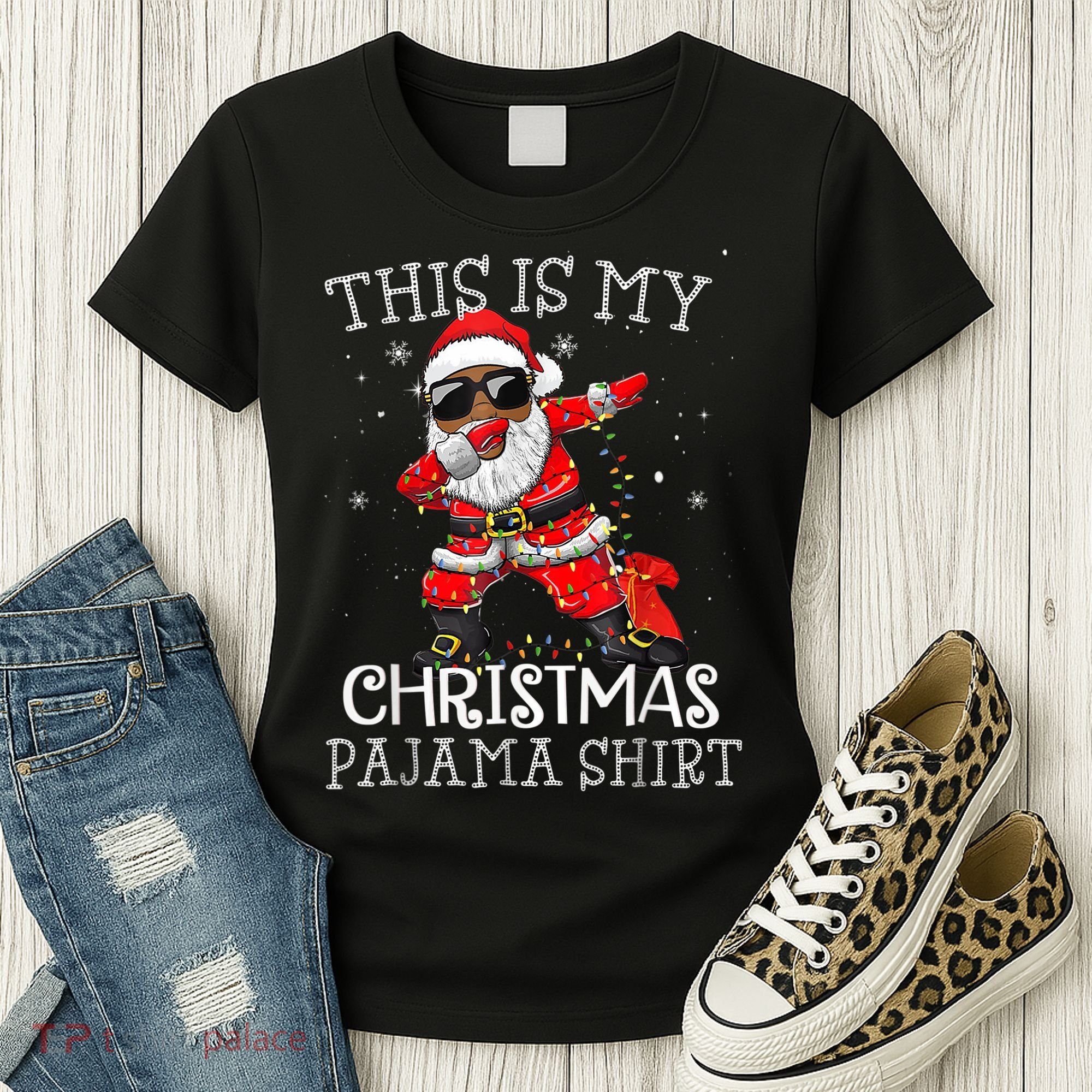 This Is My Christmas Pajama Dabbing African American Santa Women's T-Shirt