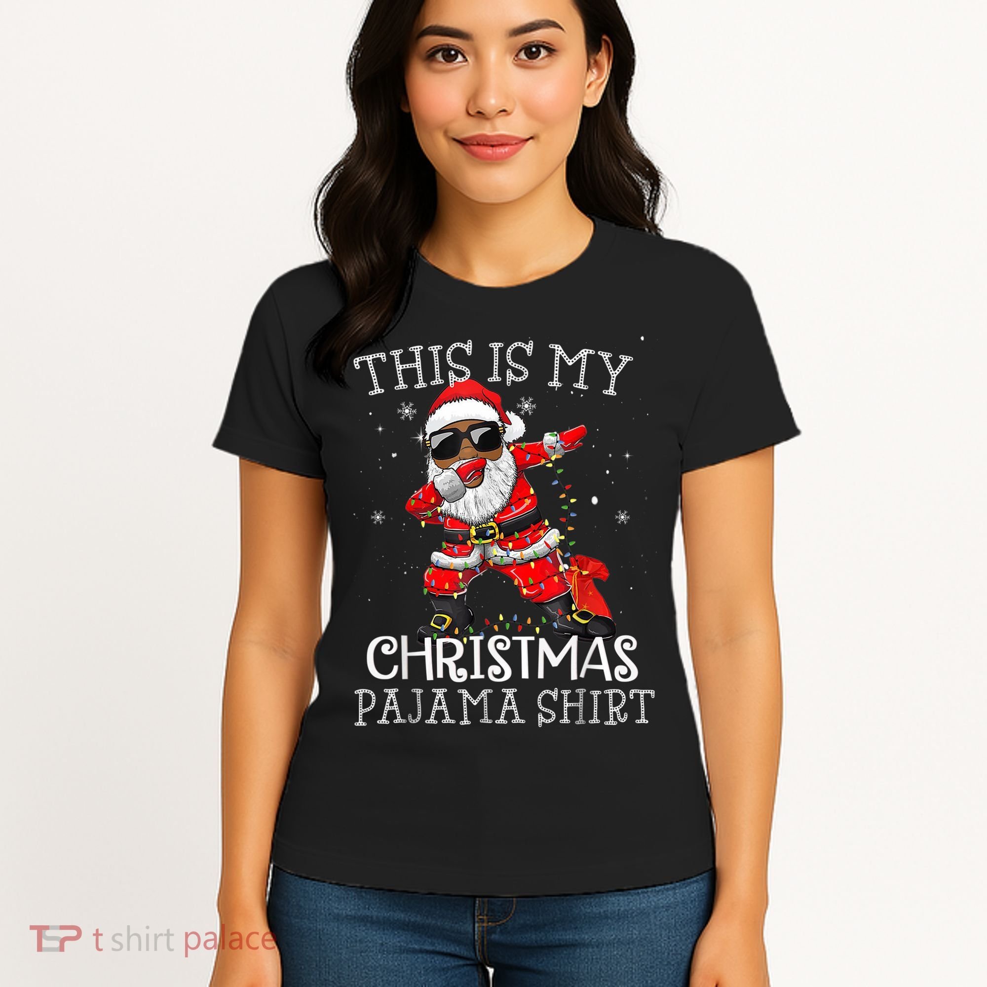 This Is My Christmas Pajama Dabbing African American Santa Women's T-Shirt