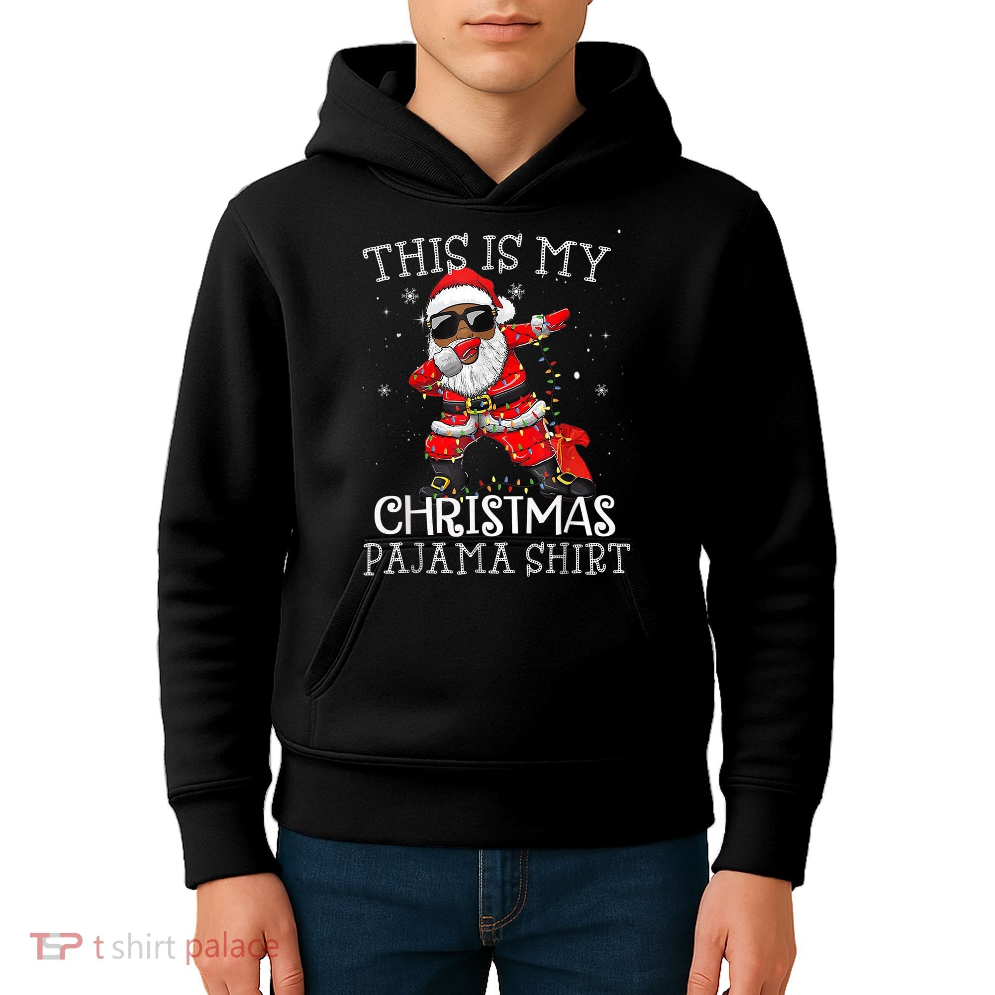 This Is My Christmas Pajama Dabbing African American Santa Kids Hoodie