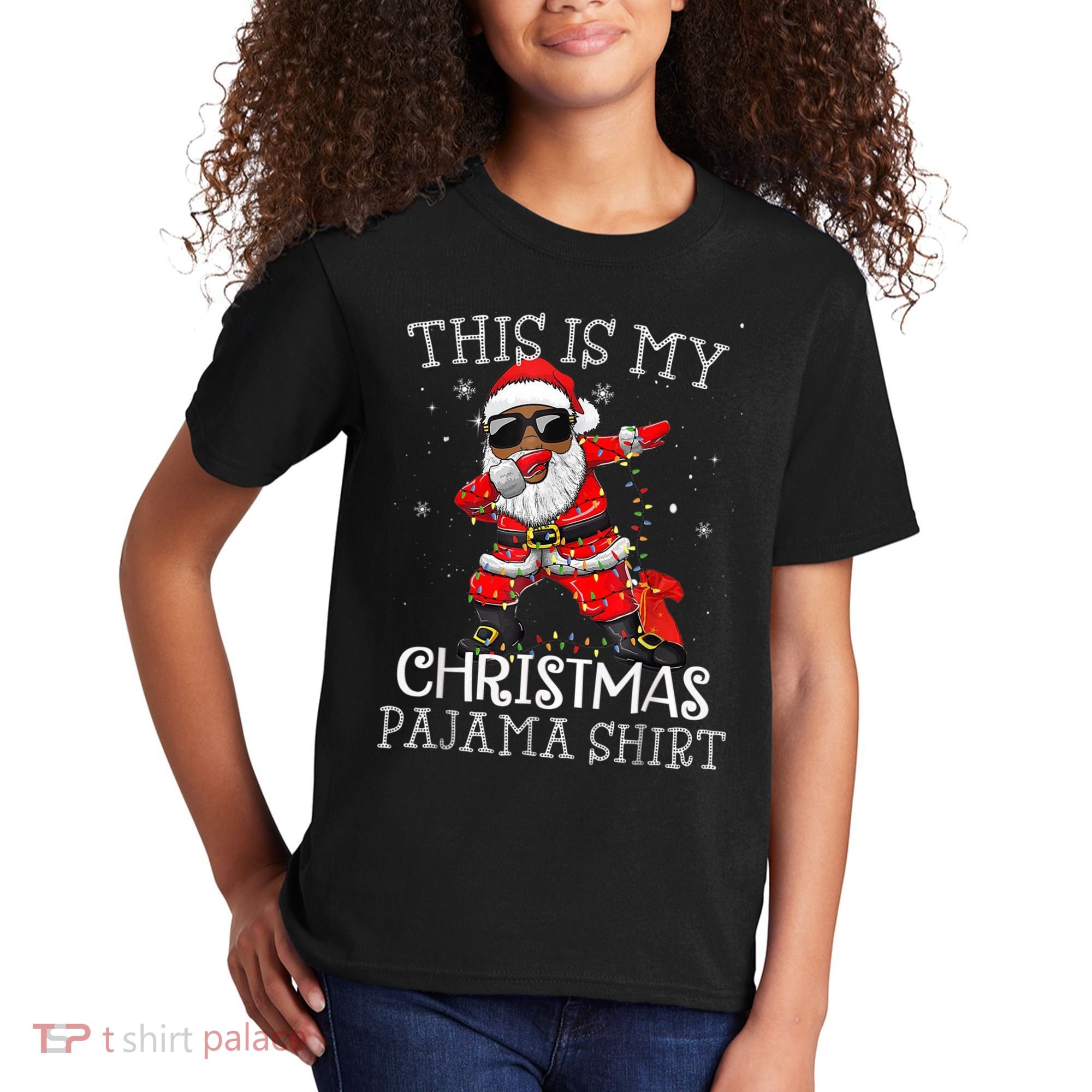 This Is My Christmas Pajama Dabbing African American Santa Kids T-Shirt