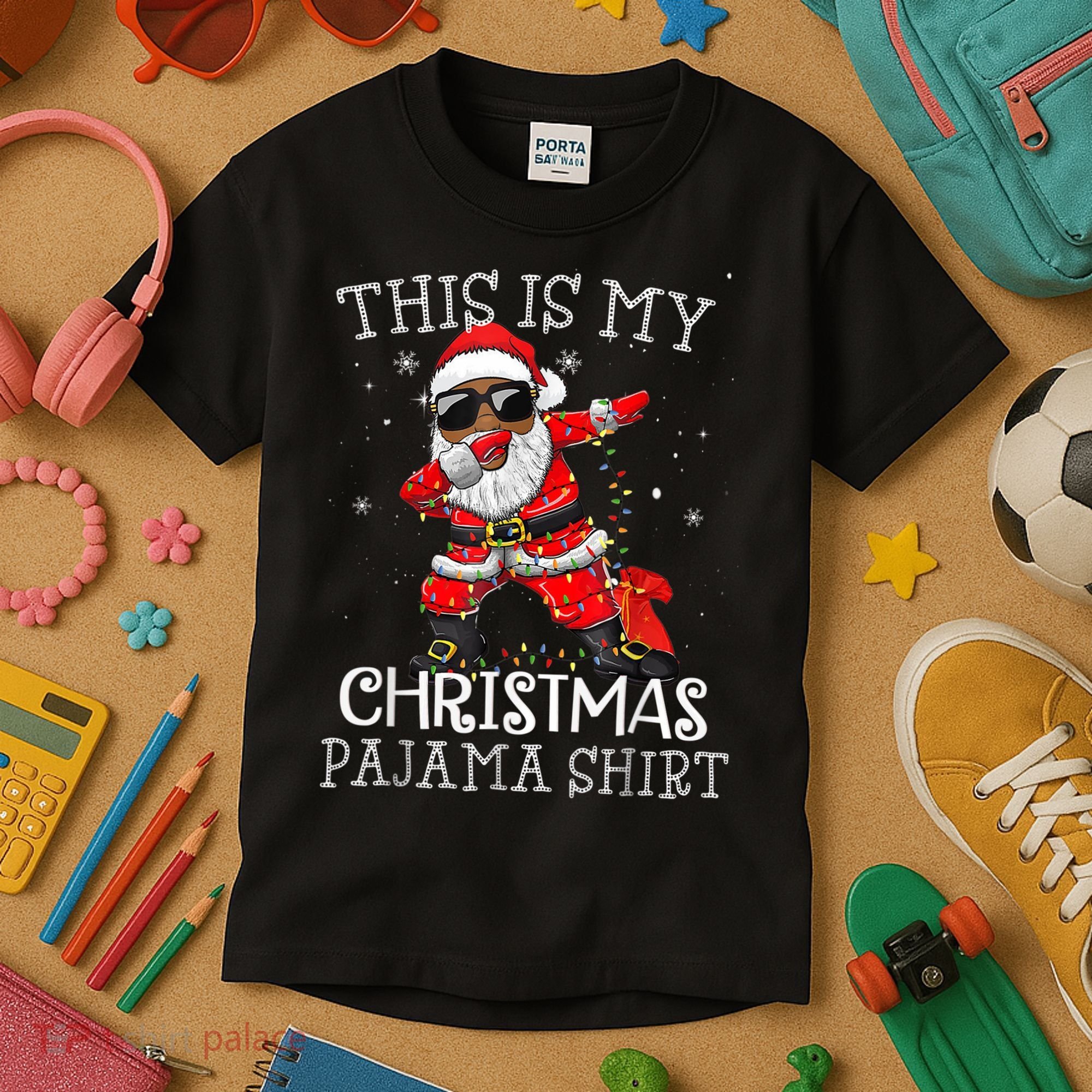 This Is My Christmas Pajama Dabbing African American Santa Kids T-Shirt