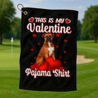 This Is My Valentine Pajama Boxer Dog Puppy Lover Funny Gift Golf Towel thumb 1