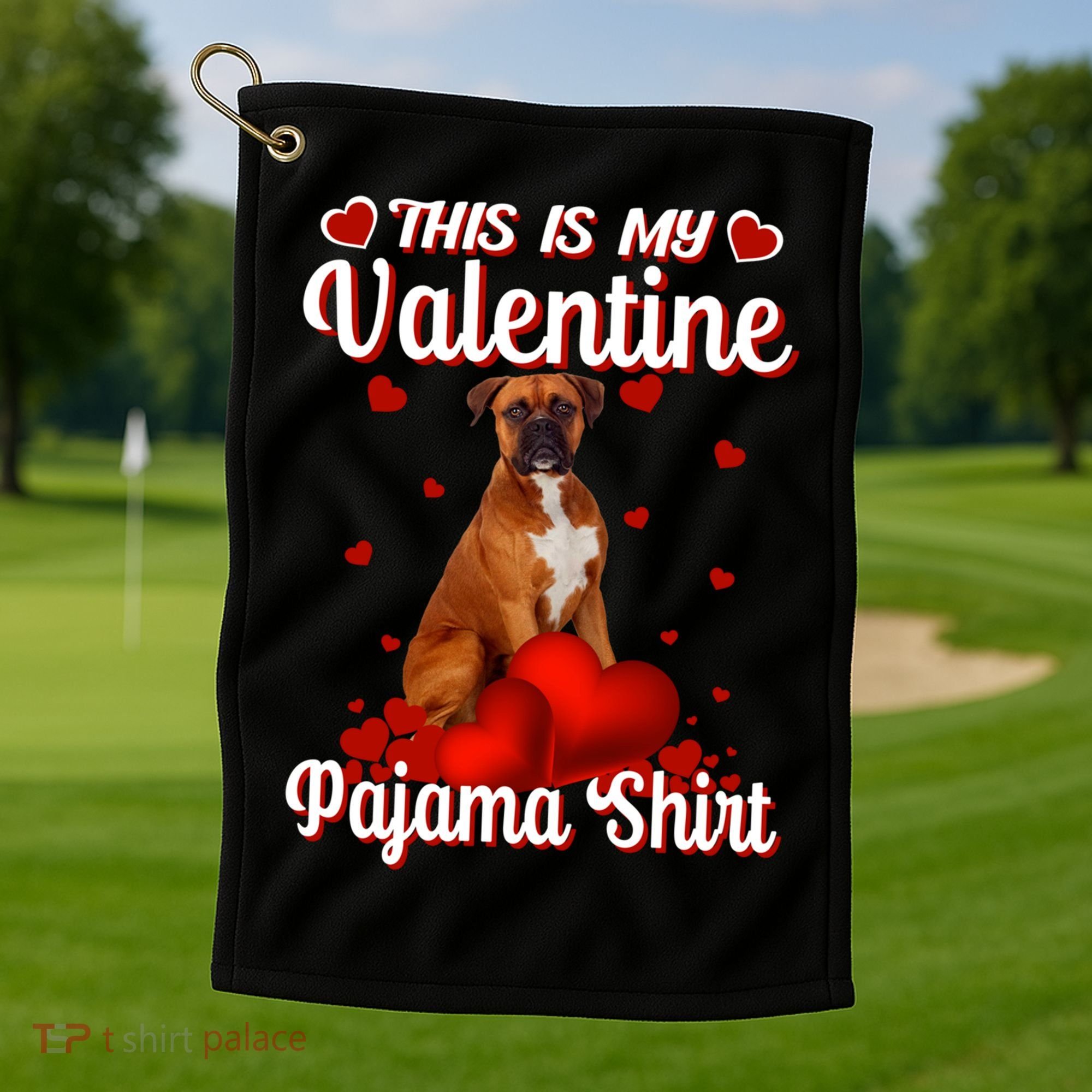 This Is My Valentine Pajama Boxer Dog Puppy Lover Funny Gift Golf Towel