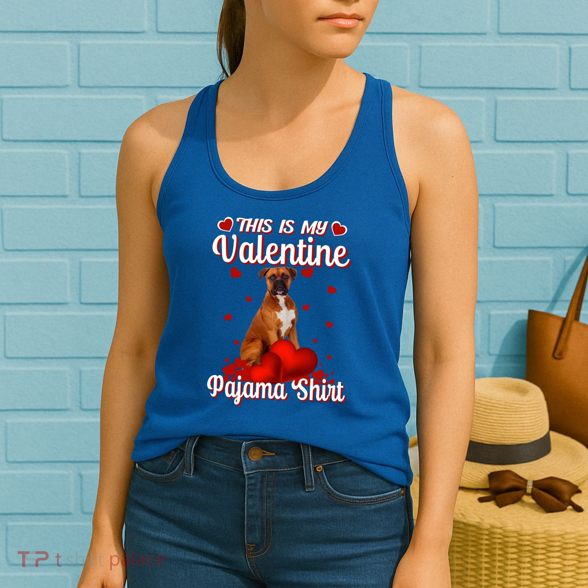 This Is My Valentine Pajama Boxer Dog Puppy Lover Funny Gift Women's Tank Top