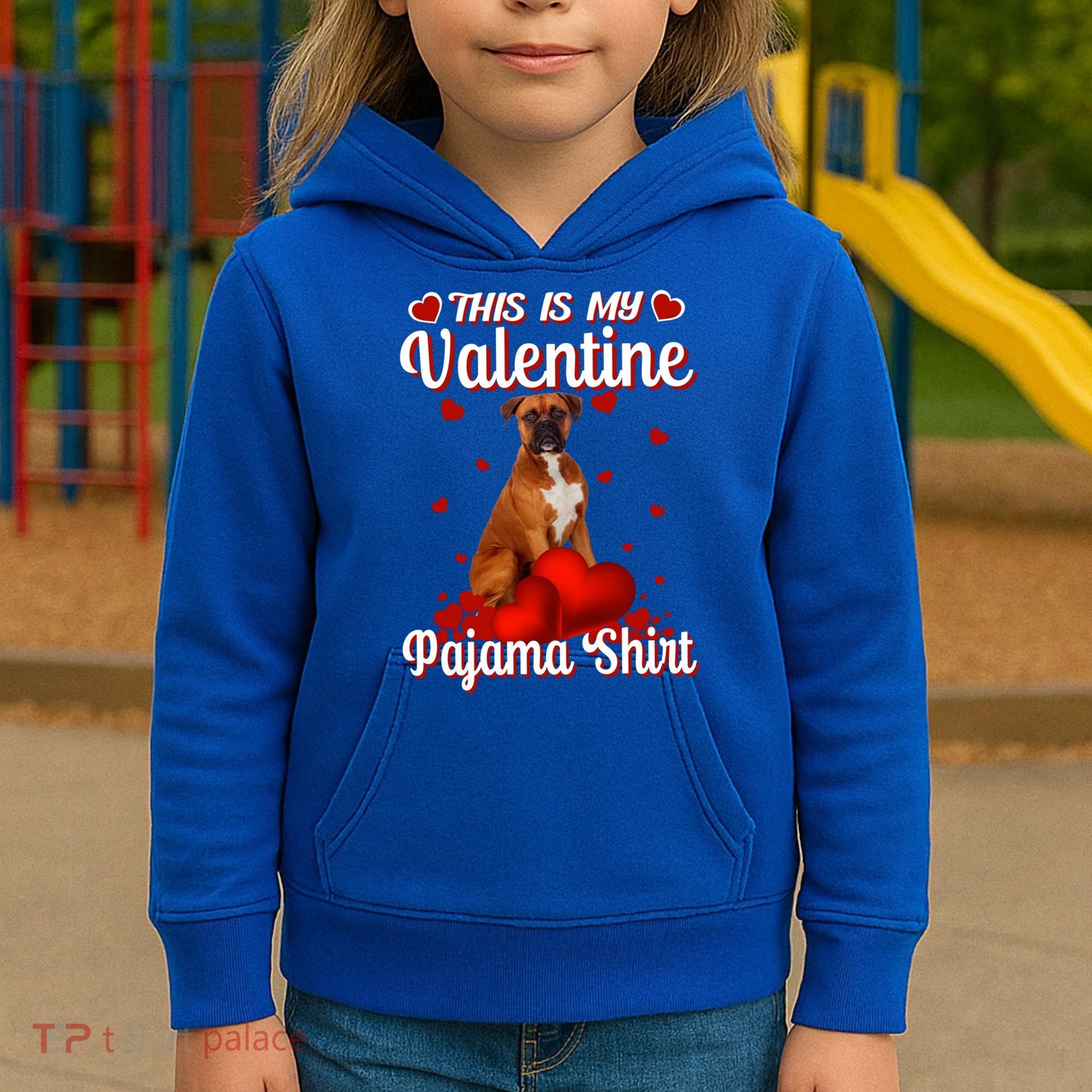 This Is My Valentine Pajama Boxer Dog Puppy Lover Funny Gift Kids Hoodie
