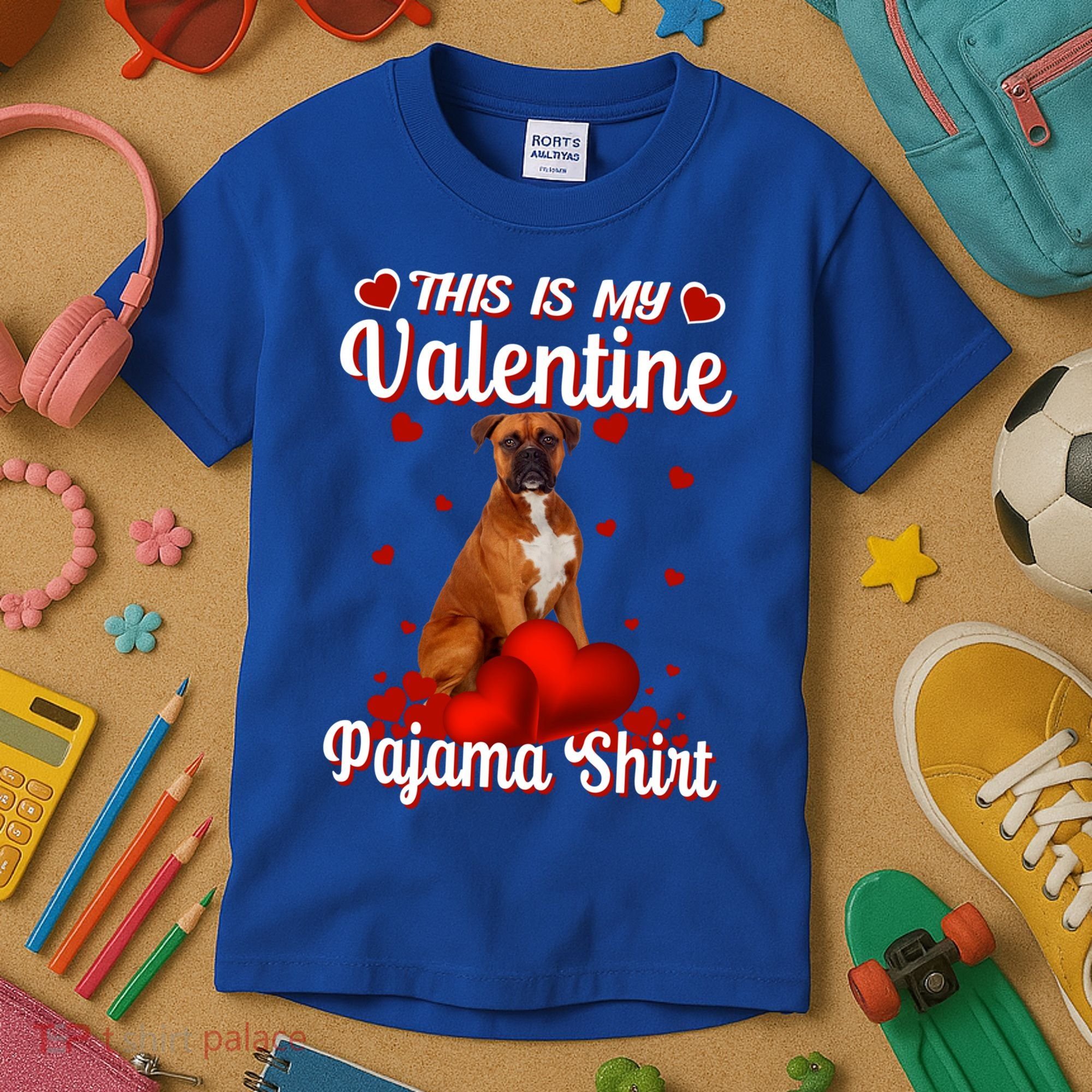 This Is My Valentine Pajama Boxer Dog Puppy Lover Funny Gift Kids T-Shirt