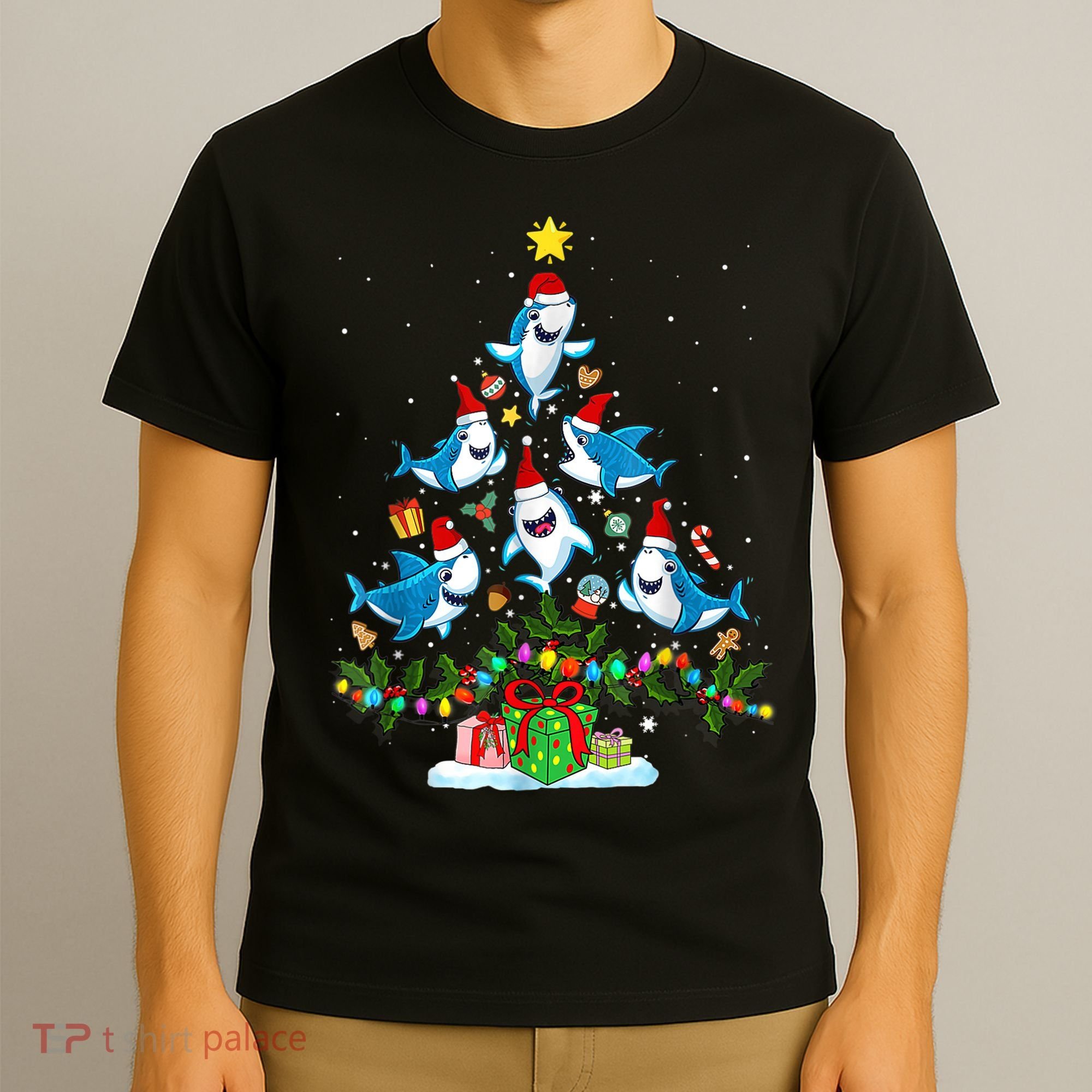 This Is My Christmas Pajama Shirt Funny Christmas Shark Tree T-Shirt