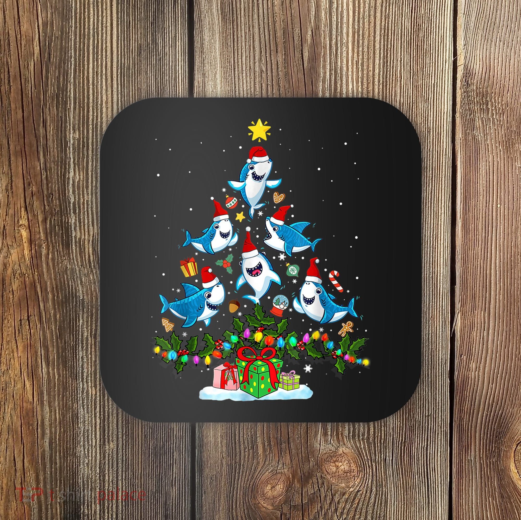 This Is My Christmas Pajama Shirt Funny Christmas Shark Tree Coaster