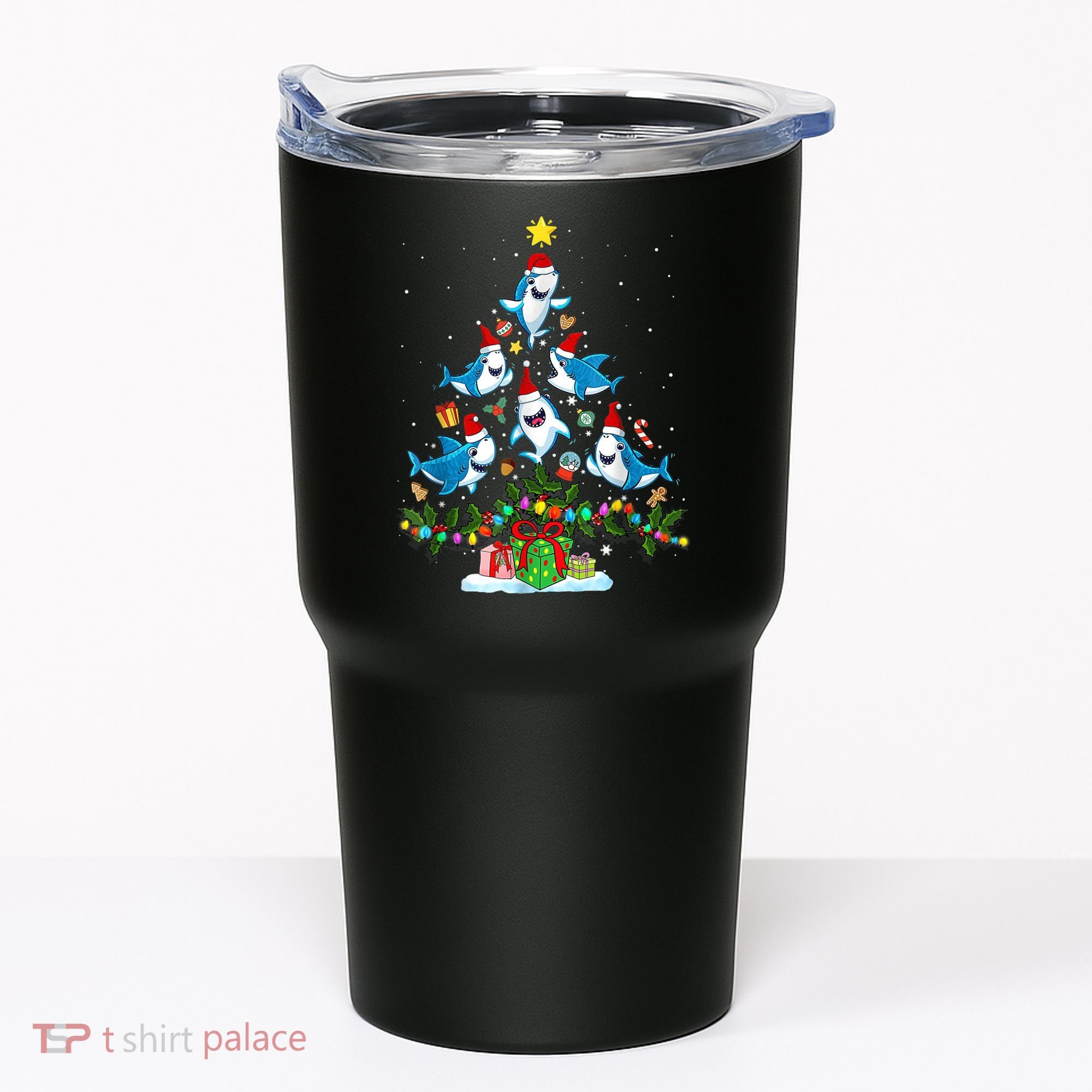 This Is My Christmas Pajama Shirt Funny Christmas Shark Tree Tumbler