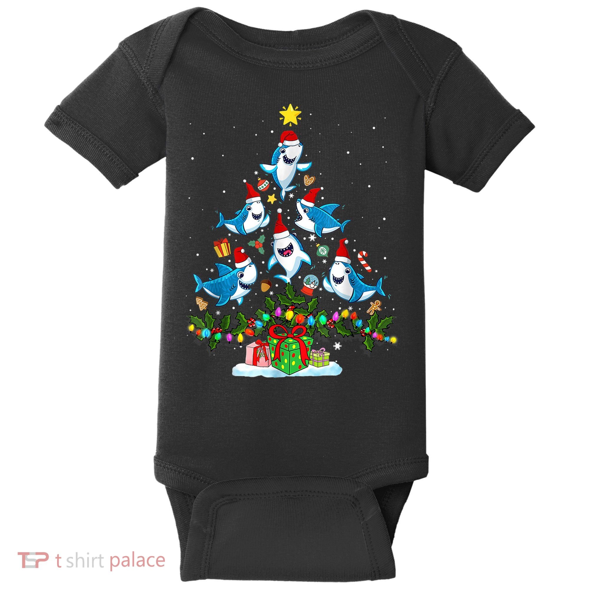 This Is My Christmas Pajama Shirt Funny Christmas Shark Tree Baby Bodysuit