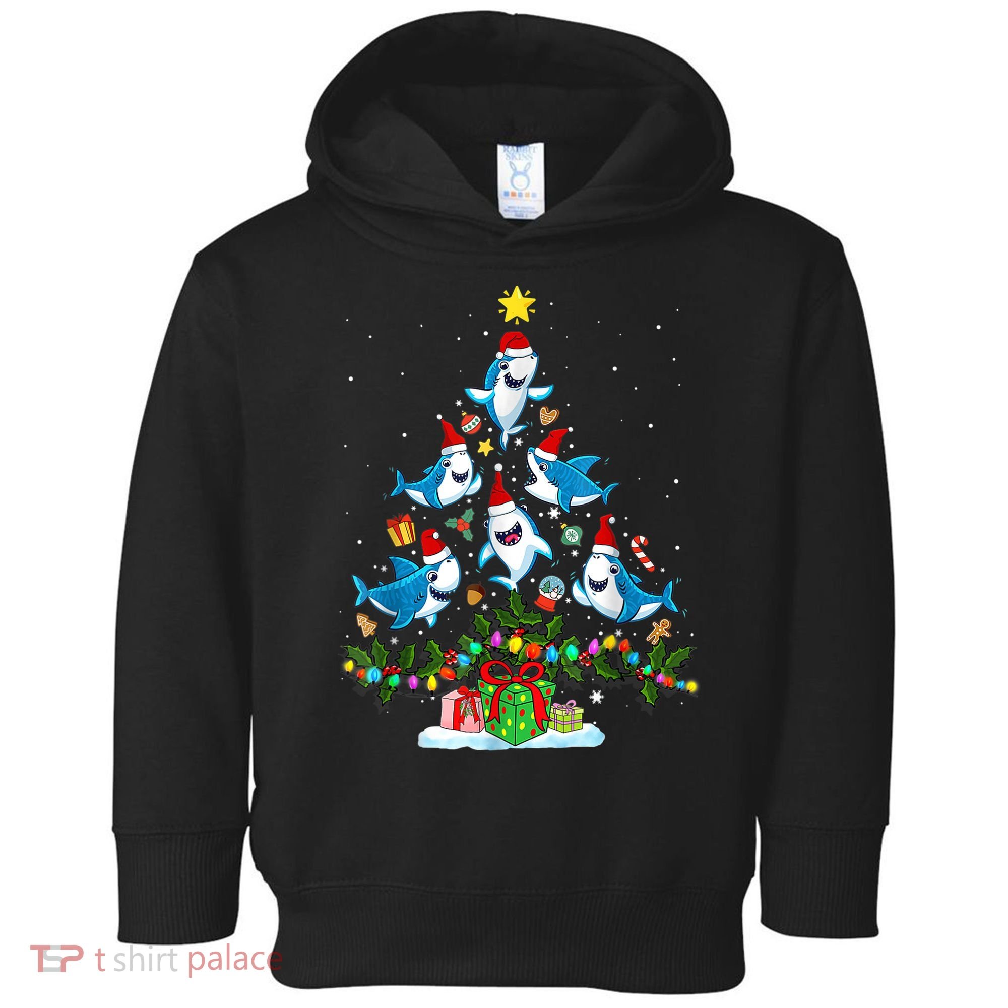 This Is My Christmas Pajama Shirt Funny Christmas Shark Tree Toddler Hoodie