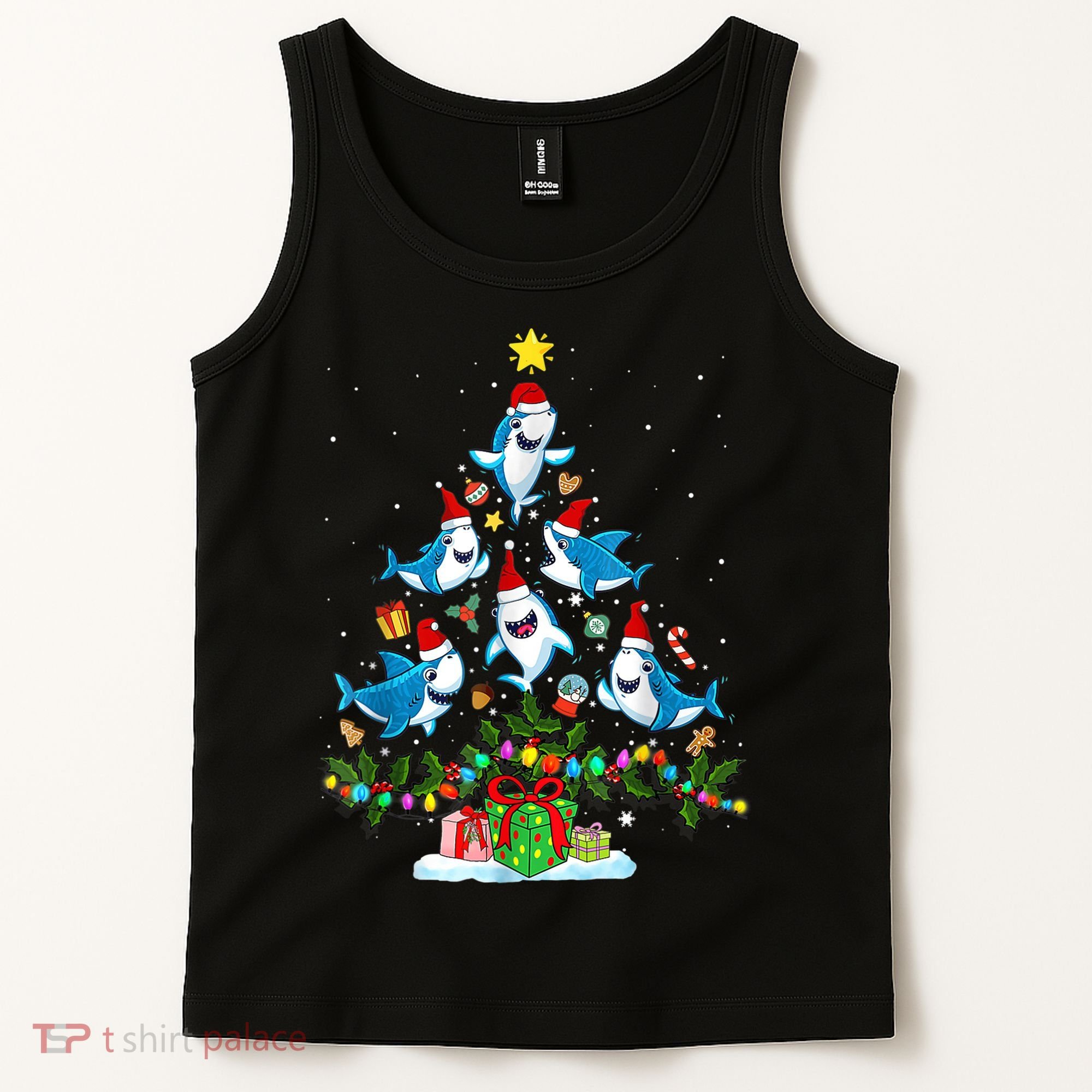 This Is My Christmas Pajama Shirt Funny Christmas Shark Tree Tank Top