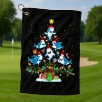 This Is My Christmas Pajama Shirt Funny Christmas Shark Tree Golf Towel thumb 1