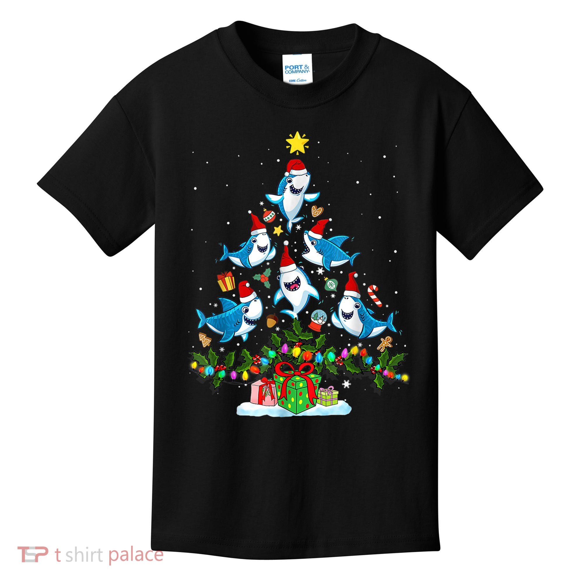 This Is My Christmas Pajama Shirt Funny Christmas Shark Tree Kids T-Shirt