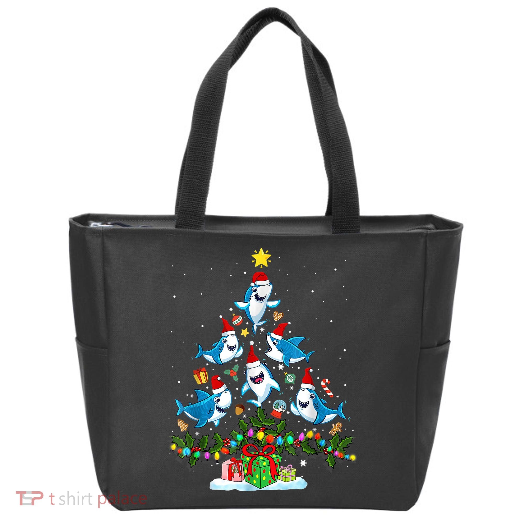 This Is My Christmas Pajama Shirt Funny Christmas Shark Tree Tote Bag