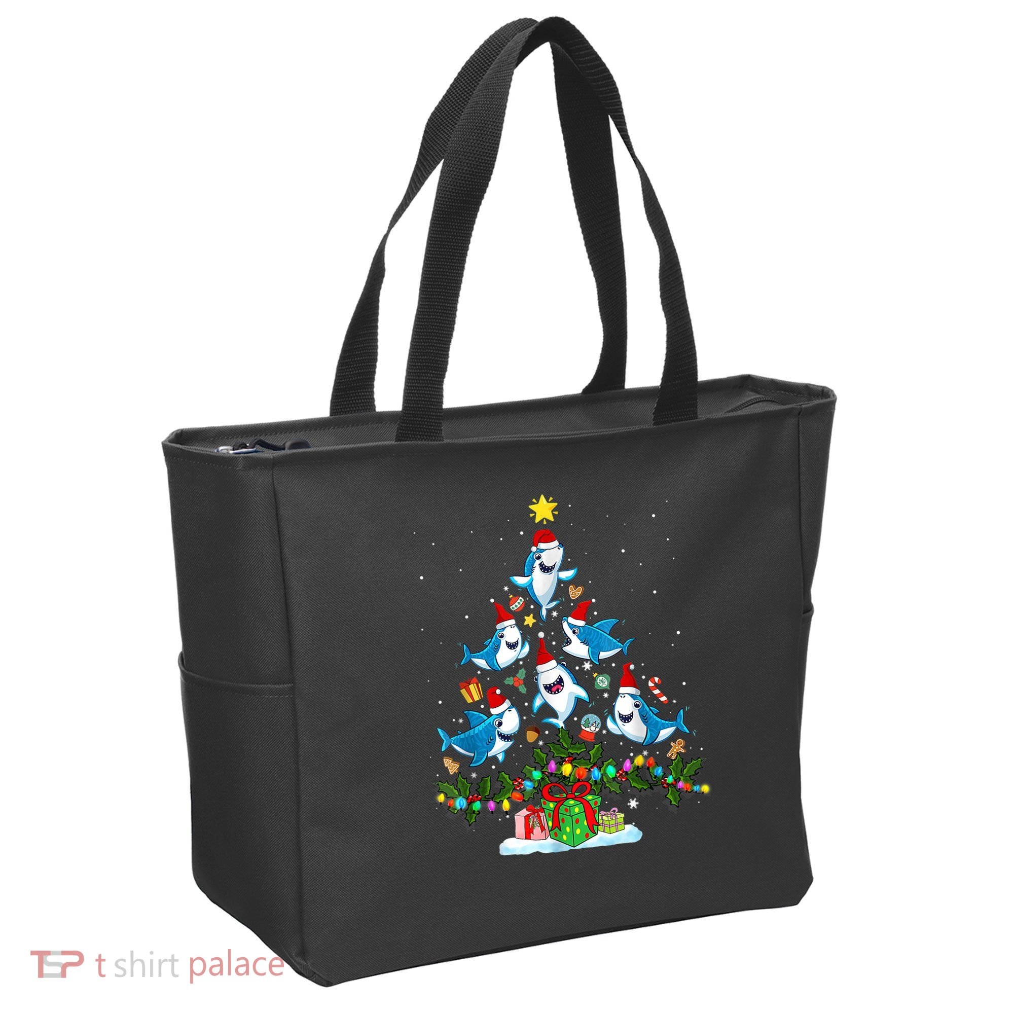 This Is My Christmas Pajama Shirt Funny Christmas Shark Tree Tote Bag
