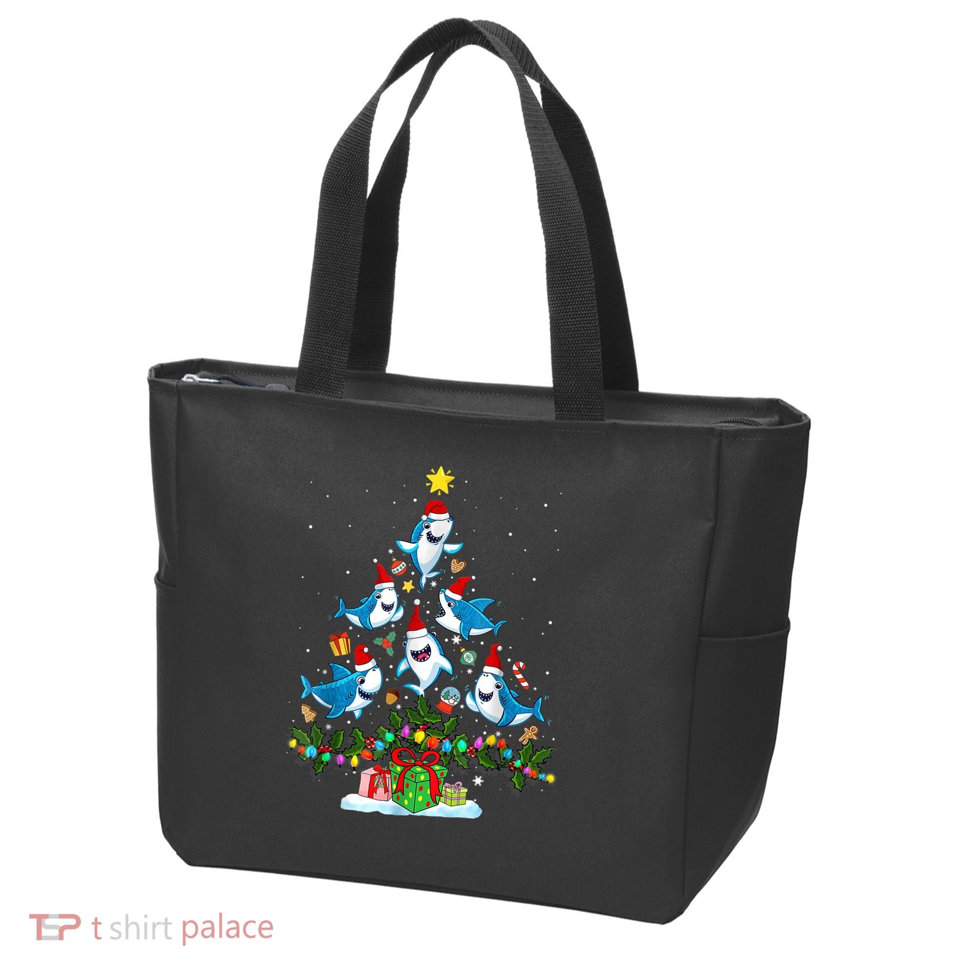 This Is My Christmas Pajama Shirt Funny Christmas Shark Tree Tote Bag