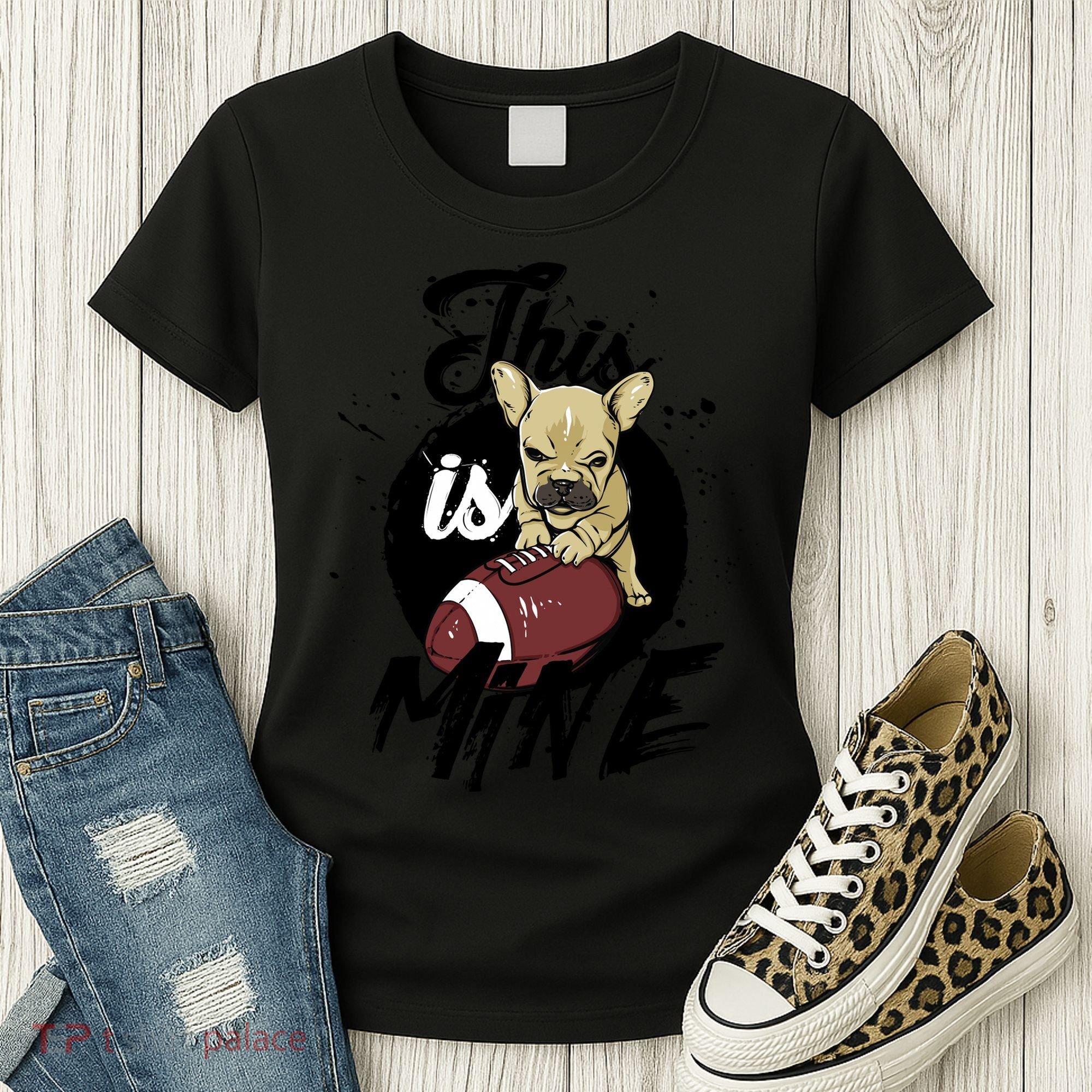 This Is Mine Cute Football Dog Women's T-Shirt