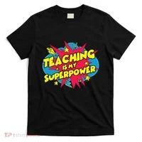 Teaching Is My Superpower Retro Comic Teacher T-Shirt thumb 0