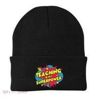 Teaching Is My Superpower Retro Comic Teacher Beanie thumb 0