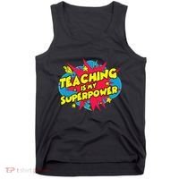 Teaching Is My Superpower Retro Comic Teacher Tank Top thumb 0