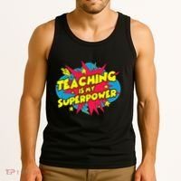 Teaching Is My Superpower Retro Comic Teacher Tank Top thumb 3