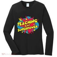 Teaching Is My Superpower Retro Comic Teacher Women's Long Sleeve Shirt thumb 0