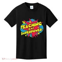 Teaching Is My Superpower Retro Comic Teacher Kids T-Shirt thumb 0