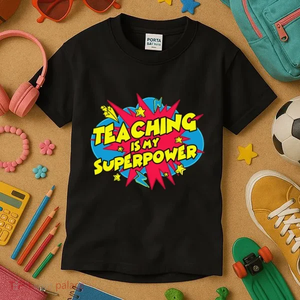 Teaching Is My Superpower Retro Comic Teacher Kids T-Shirt