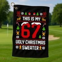 This Is My 67 Ugly Christmas Sweater 6-7 Meme Gen Alpha Golf Towel thumb 1